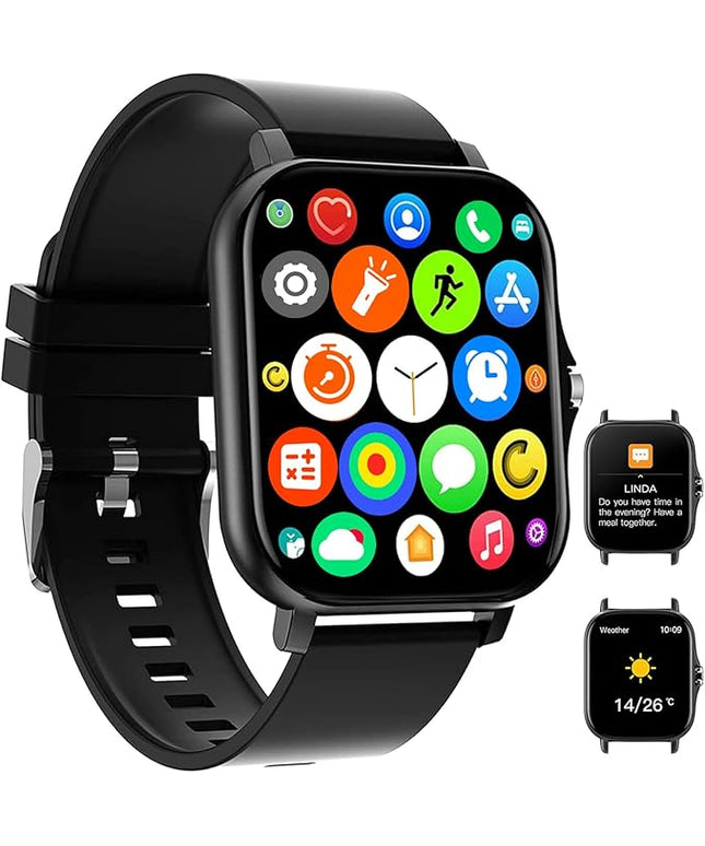 Smart Watch, 1.83" Upgraded Full Touchscreen Smart Watch for Android iPhones with Heart Rate Blood Pressure Monitor, Multiple Sports Fitness Tracker with Smart Watches for Women Men (Black)
