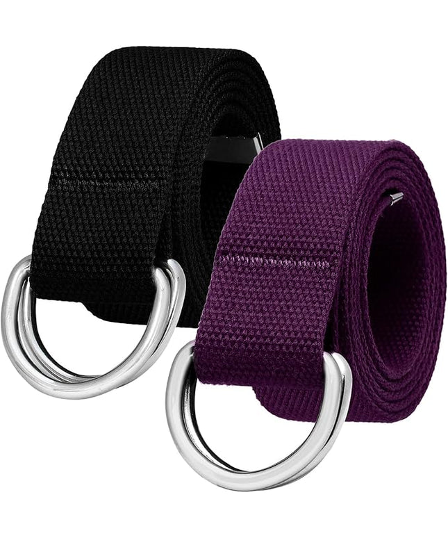 Falari Canvas Web Belt Metal Double D Ring Buckle for Men Women Casual Cloth Military Style Belt 1 1/2" Wide