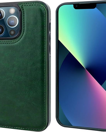 ONETOP Compatible with iPhone 13 Pro Max Wallet Case with Card Holder,PU Leather Kickstand Card Slots Case, Double Magnetic Clasp and Durable Shockproof Cover 6.7 Inch(Green)
