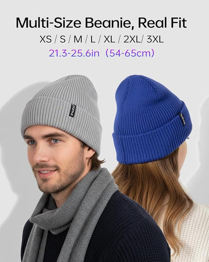Zylioo Oversize Beanie Hats, XXL Big Size Ribbed Knit Cuffed Winter Hat for Cold Weather, Warm Skull Watch Cap