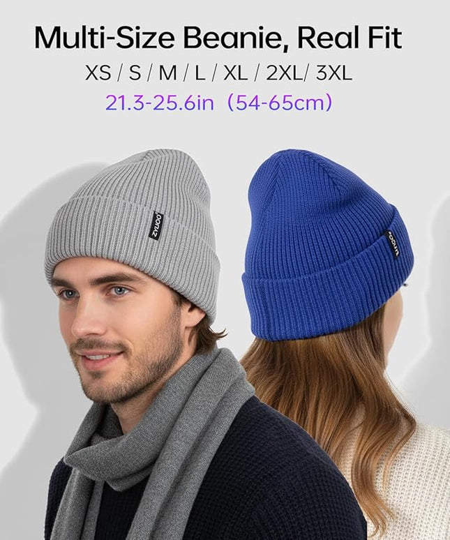 Zylioo Oversize Beanie Hats, XXL Big Size Ribbed Knit Cuffed Winter Hat for Cold Weather, Warm Skull Watch Cap
