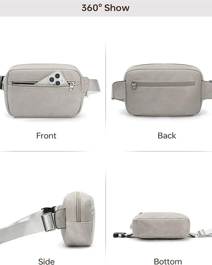 GOINSOUND Vegan Leather Men's Women's Outdoor Sports Waist Bag Fanny Packs with Adjustable Strap for Travel, Hiking, Climbing, Jogging, Hiking - Light Grey