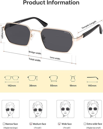 SOJOS Retro Rectangle Polarized 90s Sunglasses for Women Men,Trendy Narrow Hexagon Square Shades SJ1270