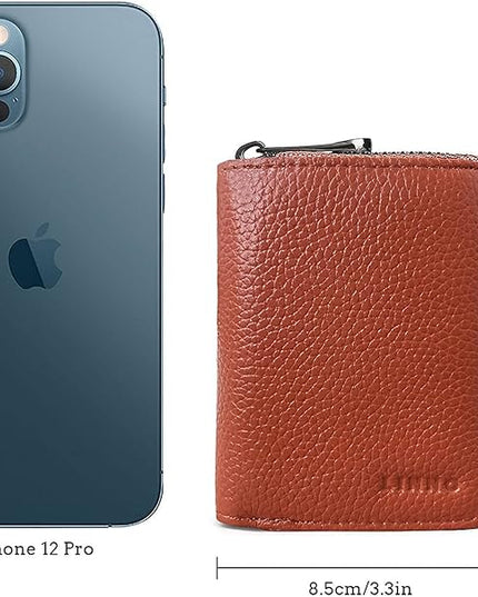 Linno RFID 20 Slots Credit Card Holder Genuine Leather Small Wallet for Women or Men with Zipper