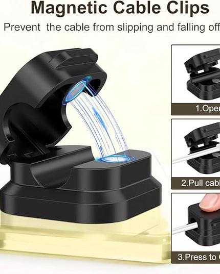 6 Pack Magnetic Cable Clips, Cord Organizer Holder with Strong Adhesive, Desk Cable Management for Home Office Car Desktop Nightstand, Adjustable Wire Keeper, Black
