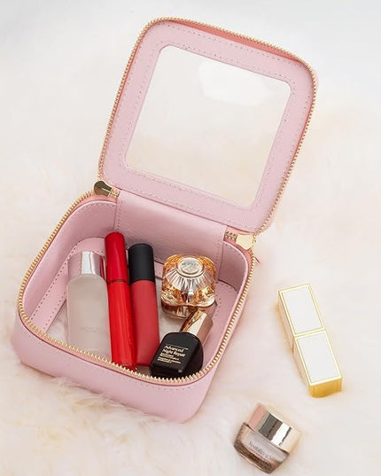 Aveniee Small Clear Makeup Bag,Mini Travel Toiletry Organizer TSA Approved,Waterproof Cosmetic Case with Zipper,Cute Car Essentials Pouch for Women,Pink