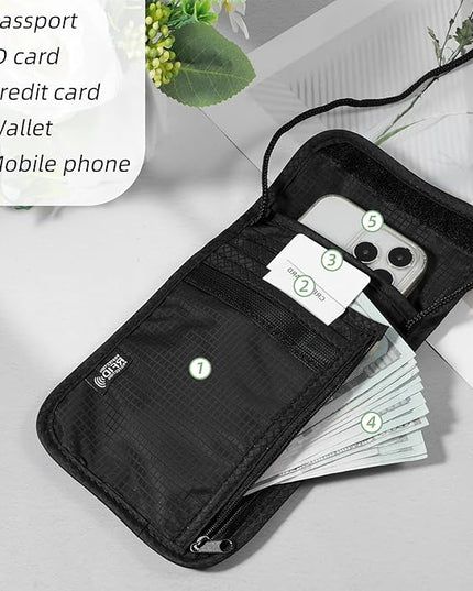 Travel Neck Wallet,Black Rfid Blocking Passport Holder,Wear Resistant Neck Pouch,Security Lightweight Passport Wallets for Women Men (7.87" x 5.5")