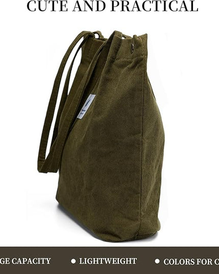 Corduroy Tote Bag Cute Tote Bags for Women Shoulder Bag with Inner Pocket for Work Beach Travel and Shopping Grocery