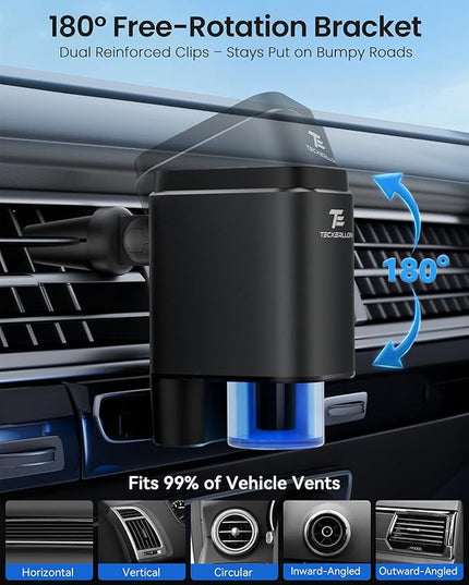 Smart Car Air Freshener, Car Air Freshener Diffuser, Car Diffuser with 360° Rotatable Vent Clip 3 Smart Scent Modes, 6 Refillable Scents for Long Lasting Fragrance
