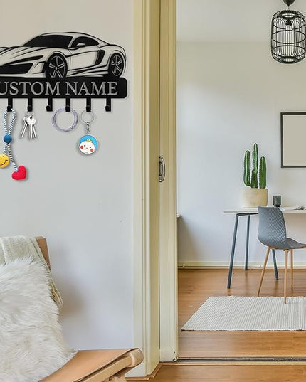 Dyoart Personalized Key Holder Wall Mount - Custom Key Rack Wall Mount with Hooks, Metal Key Rack Organizer, Car Design Key Hanger, Coat Rack, Wall Mounted Decor for Entryway, Front Door, Office