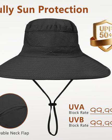 ZOORON Sun Hats for Men Women Fishing Hat with Neck Flap,UPF 50+ Sun Hat Waterproof Wide Brim Bucket Hats for Safari Hiking