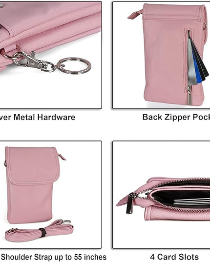 befen Genuine Leather Small Crossbody Bags for Women Cell Phone Bag Cross Body Purses,Silver Zipper