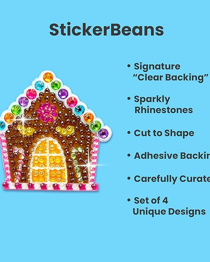 StickerBeans® Rhinestone Stickers - Holiday Set 4-Pack, 2” x 2” Each, Unique Sparkly Cut-to-Shape for Collecting, Trading, Decorating Laptops, Phone Cases, Scrapbooks, for Kids, Teens, & Adults