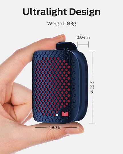 Monster Blaster Micro Wearable Bluetooth Speaker, Clip-On Wireless Small Portable Speaker with Built-in Mic (Non-Magnetic), IPX7 Waterproof, TWS, Hands-Free Music/Calls for Work/Cycling/Running, Blue