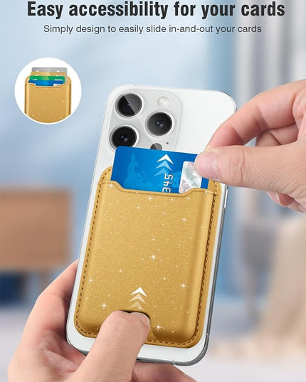 TopMade for Magsafe Wallet, Sparkle Magnetic Card Holder for iPhone 17, 16, 15, 14, 13, 12 Series, Leather RFID Blocking, Fit 4 Cards, Glitter Yellow