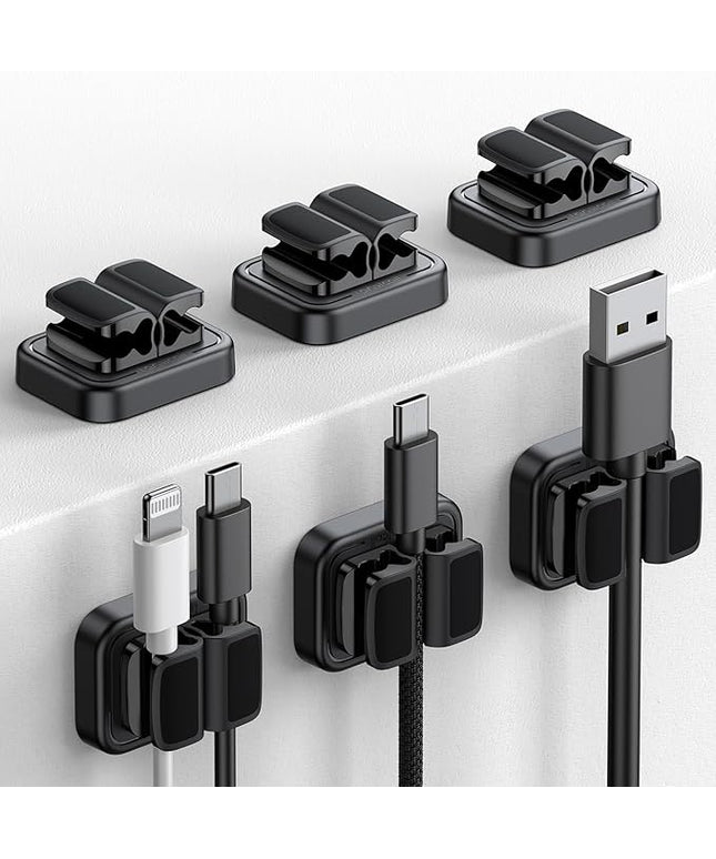 Lamicall 6Pack 3-in-1 Cord Spring Clip Holder - Small Clips for Desk Cable Organizer, Adhesive Adjustable Cable Holder for Charger Wire, USB Cord, Office, Car, Cord Management, Desk Accessories