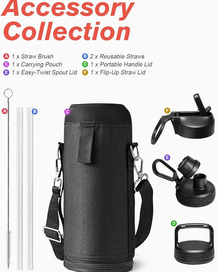 40 oz Insulated Water Bottle with Straw&3 Lids, Coolflask Stainless Steel Metal flask Wide Mouth for Sports or Office, Non-BPA Keep Cold Up to 48 Hrs or Hot Up to 24 Hrs, Bubblegum Princess