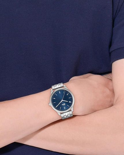 Lacoste Lisbon Men’s Quartz Watch - Three-Hand Sunray Dial with Stick Indexes, Polished Case, Crocodile Logo - Modern, Classic Timepiece - Gift for Him 42mm