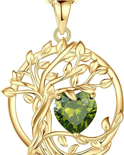 FANCIME Tree of life Birthstone necklace Sterling Silver Pendant Birthstone Necklace Gemstone Anniversary Birthday Jewelry Christmas Gifts for Mom Her Wife