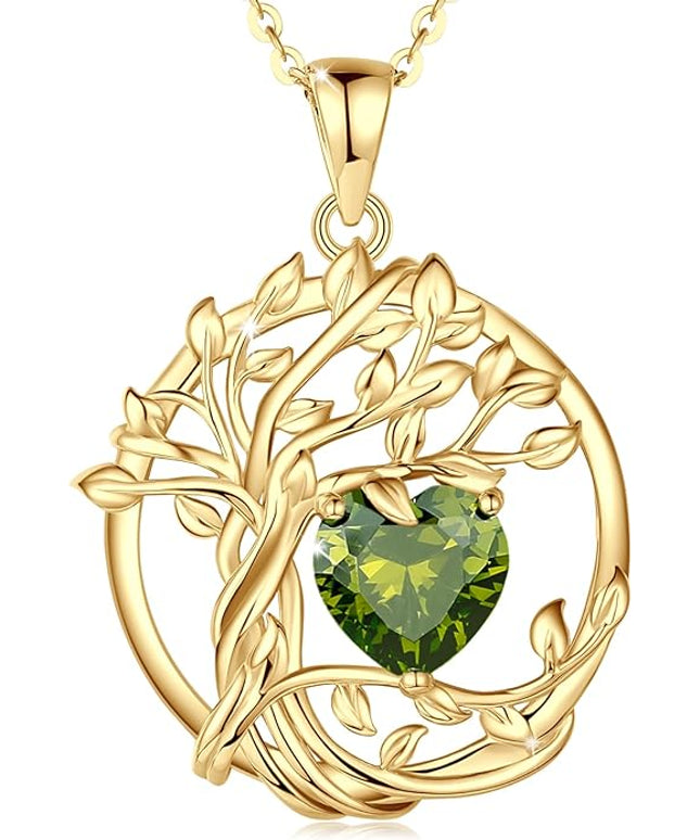 FANCIME Tree of life Birthstone necklace Sterling Silver Pendant Birthstone Necklace Gemstone Anniversary Birthday Jewelry Christmas Gifts for Mom Her Wife