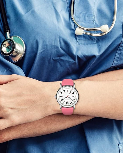GOLDEN HOUR Waterproof Nurse Watch for Medical Professionals, Students Women Men - Military Time Luminouse Easy Read Dial, 24 Hour with Second Hand, Colorful Silicone Band