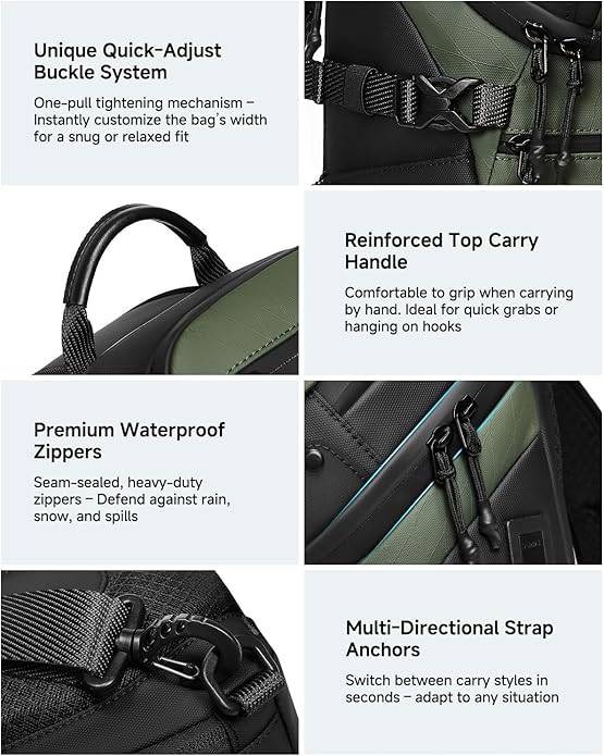Somago Sling Backpack with USB Charging Port Water-Resistant Tactical Backpack Crossbody Chest Bag with Anti-theft Pocket