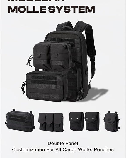 Cargo Works® 14" Black Tactical Laptop Backpack For Men, Small Backpack with MOLLE Attachments, EDC Compact Tactical Backpack