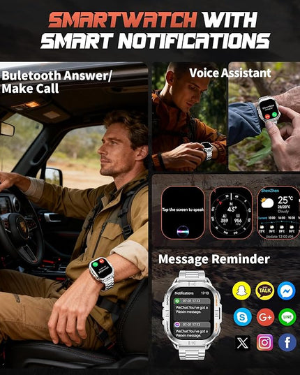 GPS Military Smart Watch for Men(Answer/Call), 2.13'' Smartwatch,60 Days Battery,6 Satellite Positioning/Compass,5 ATM Fitness Tracker with Flashlight/Heart Rate/Sleep/100+ Sport Modes for iOS/Android
