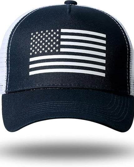 American Flag Trucker Hat - Snapback Hat, Baseball Cap for Men Women - Breathable Mesh Side, Adjustable Fit - for Casual Wear