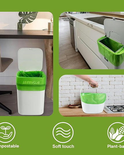 3 Gallon Compostable Food Scrap Bags, 100 Bags Compost Bags for Countertop Bin, BPI Certified and Meet The ASTM D6400 Standard