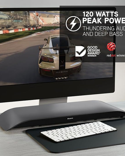 BlueAnt Soundblade Under-Monitor Soundbar, 120W 2.1 Channel Desktop Speaker with USB-C & Bluetooth 5.3 for PC, Mac, Gaming, Music and Streaming, Charcoal
