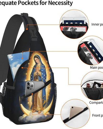 Our Lady of Guadalupe Sling Bag Crossbody Bags Clovers Chest Bag for Travel Hiking for Men Women Virgin Marys 6