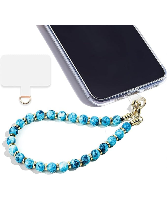 Marble Beaded Phone Wrist Strap,Detachable Phone Bracelet Strap with Tether Tab,Hands-Free Wristlet Strap (Blue Ink)