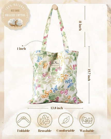 Aesthetic Cotton Tote Bag for Women - Reusable Shoulder Bag with Buckle Fabric Bag for Gym, Travel, Work