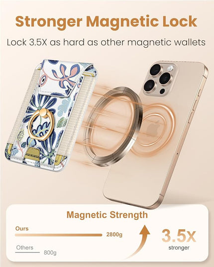 Shorogyt Compatible with Magsafe Wallet with Grip Magnetic Card Holder - Cute Phone Wallets with Ring Stand for iPhone 17/16/15/14/13/12 Series for Women Girls Abstract Design, Fit 7 Cards