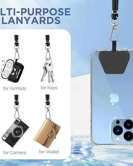 CACOE Phone Lanyard-2 PCS Adjustable Neck Strap,Universal Crossbody Multifuctional Cell Phone Lanyards Compatible with Most Smartphones(Black+Light Blue)