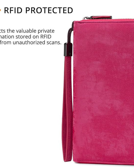 Bveyzi Women RFID Blocking Wallet Leather Zip Around Phone Clutch Large Capacity Ladies Travel Purse Wristlet | RFID Blocking, Zip Around, Large Capacity