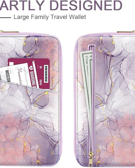 Family Passport Holder Wallet RFID Blocking Document Organizer PU Leather Mulit-purpose Travel Wallet Credit Cards Case for Women Men, Smokey Purple