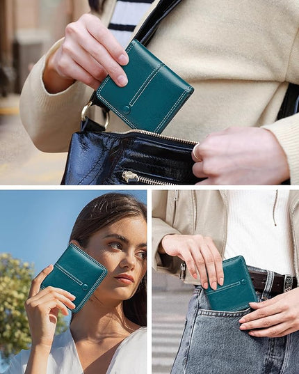 TFKGS Slim Wallet for Women RFID Wallet Women Small Wallets Woman Thin Credit Card Holder RFID Blocking Bifold Compact Pocket Ladies Leather Peacock Blue Mini Purse