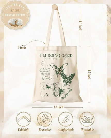Aesthetic Canvas Tote Bag - Reusable Shoulder Tote Bag for Women Lady Casual Vacation, Shopping, Work, Gym