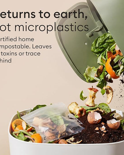 Vove Compostable Snack Bags 50 Ct – PFAS-Free, BPI Certified, Freezer Safe with Airtight Seal for Snacks & School Lunches, Plant-Based