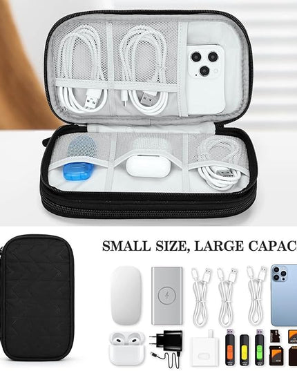 FYY Electronic Organizer, Travel Cable Organizer Bag Pouch Electronic Accessories Carry Case Portable Waterproof Double Layers All-in-One Storage Bag for Cable, Cord, Charger, Phone, Pattern Black (M)
