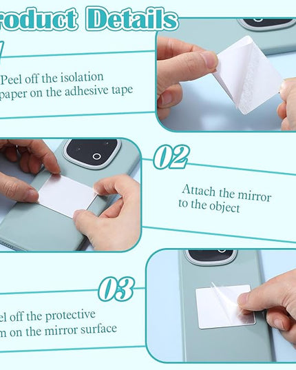 4Pcs Mirror Phone Case, Acrylic Square Phone Mirrors Decal for Phones Case Back, Self-Adhesive Makeup Mirror Stickers for Cellphone Cases