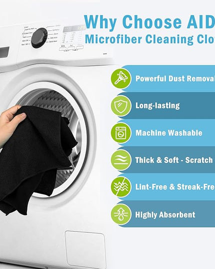 AIDEA Microfiber Cleaning Cloth-100PK, Soft Microfiber Towels for Cars, Absorbent Cleaning Rags, Lint-Free Streak-Free Wash Cloths for House, Kitchen, Window(12in.x16in.)