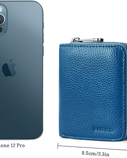 Linno RFID 20 Slots Credit Card Holder Genuine Leather Small Wallet for Women or Men with Zipper