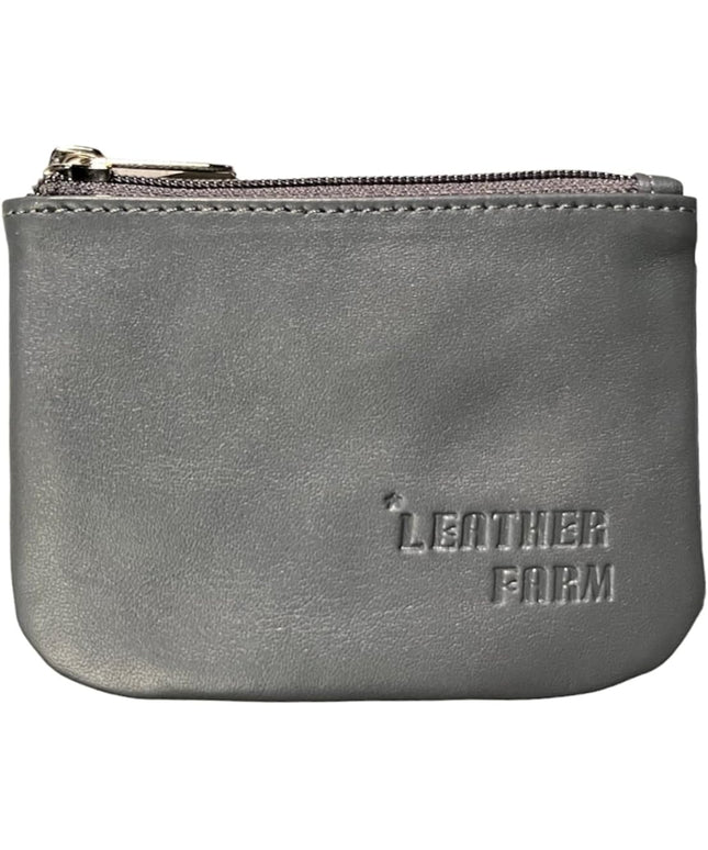 LEATHER FARM's lambskin leather coin pouch/coin purse for both mens and womens. (GREY)