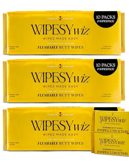 Individually Wrapped Hygiene Wipes, Hotel Quality, 30 packs x 8 sheets each | Camellia and Chamomile & Aloe Infused, Gentle on Skin, Disposable, Wet/Flushable Wipes for Adults, Travel Size