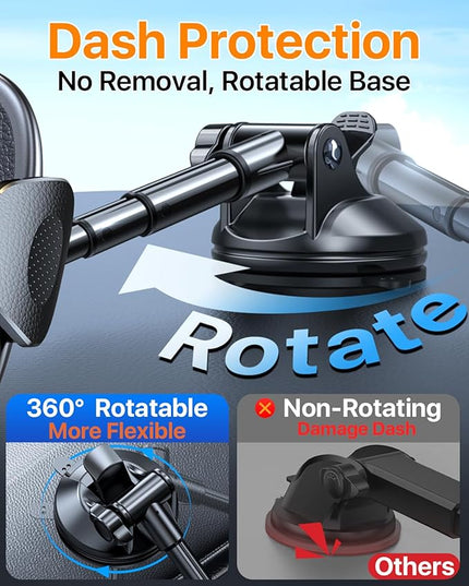 HTU 【Military-Grade Suction】 Cell Phone Holder for Car【Flexible Telescopic Arm】 Car Phone Mount Stand for Dashboard Windshield for iPhone 17 16 Pro Max 15 14 13 12 Samsung Truck Jeep (Indigo)