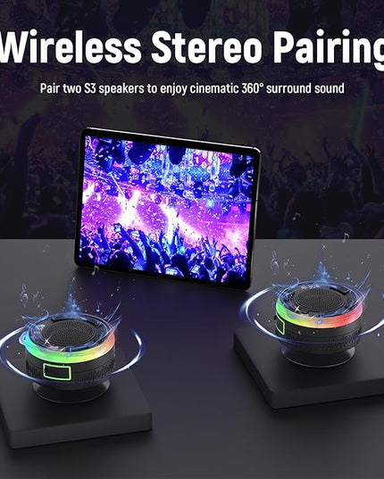 IPX7 Waterproof Shower Bluetooth Speaker, Portable Small Speaker with Suction Cup and Time Display, Loud Crystal Sound & Bass 10H Playtime 1100mAh, Wireless Shower Speakers for Pool, Beach Gift Black