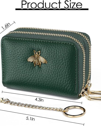 imeetu RFID Credit Card Holder, Small Leather Zipper Card Case Wallet for Women